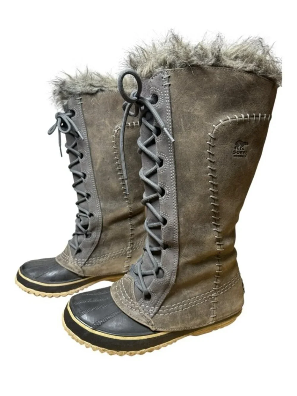 Sorel Cate The Great Tall Waterproof Leather Winter Snow Boots Wmn’s Size 6 Grey